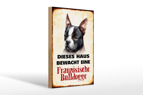 Holzschild Hund 20x30cm Haus bewacht französisch Bulldogge