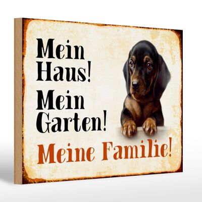 Cartel de madera perro 30x20cm dachshund my house garden family