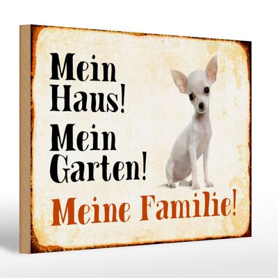 Cartel de madera perro 30x20cm Chihuahua mi casa jardín familia