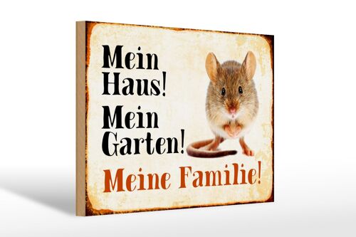 Holzschild Tiere 30x20cm Maus mein Haus Garten Familie