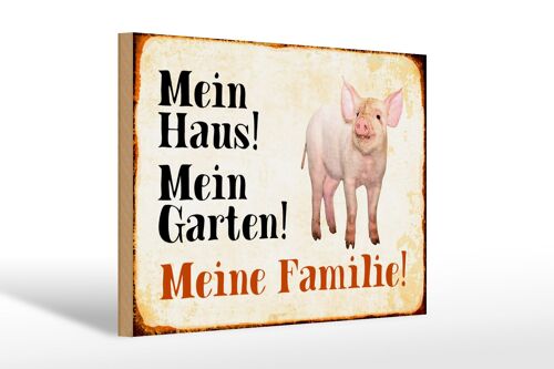 Holzschild Tiere 30x20cm Schwein mein Haus Garten Familie