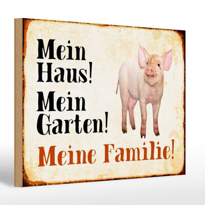 Cartel de madera animales 30x20cm cerdo mi casa jardín familia