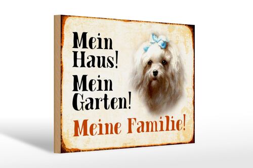 Holzschild Hund 30x20cm Malteser mein Haus Garten Familie