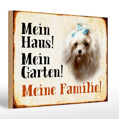 Holzschild Hund 30x20cm Malteser mein Haus Garten Familie