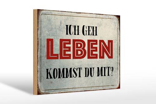 Holzschild Spruch 30x20cm geh leben kommst du mit Retro