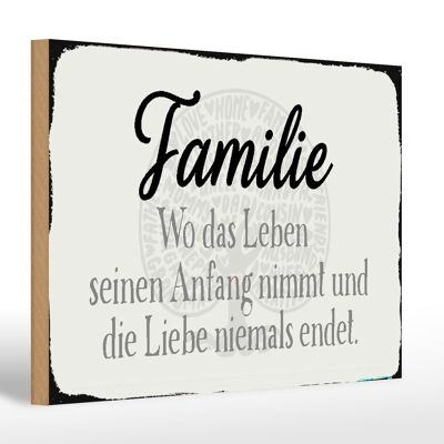 Cartel de madera que dice 30x20cm Familia donde comienza la vida