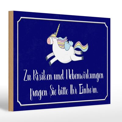 Cartello in legno 30x20 cm con scritta "Rischi chiedi unicorno".