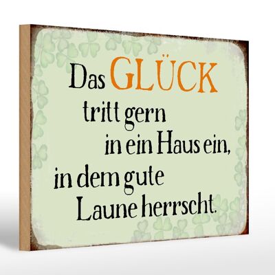 Holzschild Spruch 30x20cm Glück tritt gern ein gute Laune