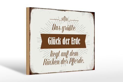 Holzschild Spruch 30x20cm Glück der Erde auf Rücken Pferde