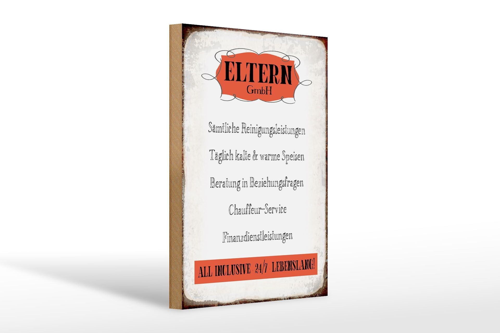 Cartello in legno con scritta 20x30 cm Parents GmbH 24 ore su 24, 7 giorni su 7 per la vita