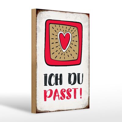 Cartello in legno con scritta "I you fit heart love" 20x30 cm