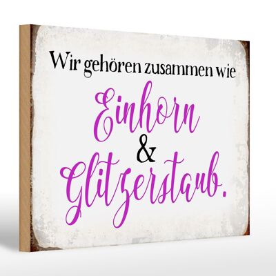 Holzschild Spruch 30x20cm Einhorn und Glitzerstaub