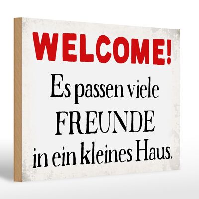 Cartello in legno con scritta "Benvenuti a casa di tanti amici" 30x20 cm
