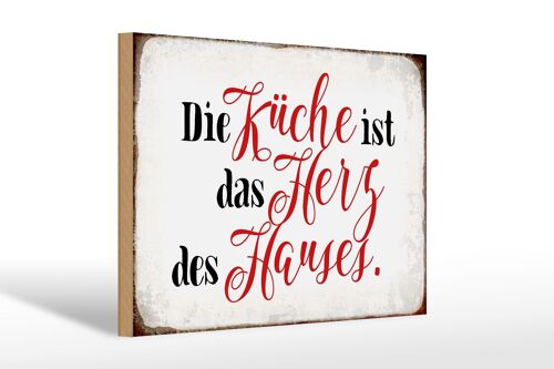 Holzschild Spruch 30x20cm Küche ist das Herz des Hauses weißes Schild