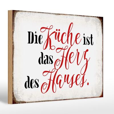 Wooden sign saying 30x20cm kitchen is the heart of the house white sign