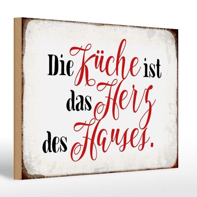 Holzschild Spruch 30x20cm Küche ist das Herz des Hauses weißes Schild