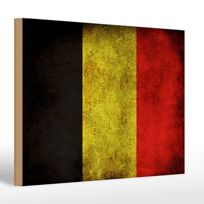 Letrero de madera bandera 30x20cm Bandera de Bélgica