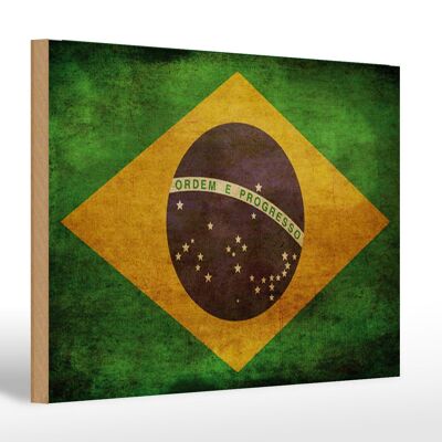 Letrero de madera bandera 30x20cm regalo Brasil