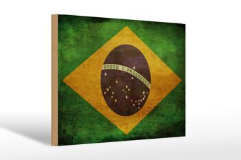 Drapeau panneau en bois 30x20cm cadeau Brésil 1