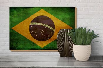 Drapeau panneau en bois 30x20cm cadeau Brésil 3
