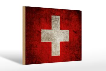 Drapeau panneau en bois 30x20cm drapeau Suisse 1