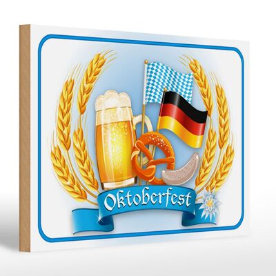 Holzschild Hinweis 30x20cm Oktoberfest Bier Brezel Wurst