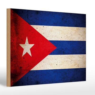 Drapeau panneau en bois 30x20cm Cuba drapeau Cuba