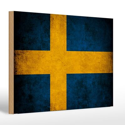 Drapeau en bois 30x20cm, drapeau de la Suède