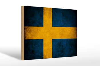 Drapeau en bois 30x20cm, drapeau de la Suède 1