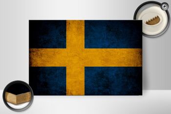 Drapeau en bois 30x20cm, drapeau de la Suède 2