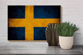 Drapeau en bois 30x20cm, drapeau de la Suède 3
