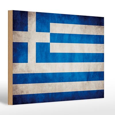 Bandera cartel de madera 30x20cm Bandera de Grecia