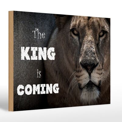 Cartello in legno leone 30x20 cm Il Re sta arrivando