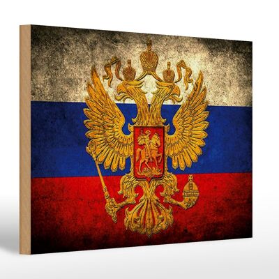 Holzschild Flagge 30x20cm Russland Fahne Wappen