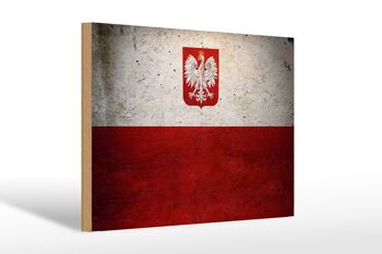 Drapeau en bois 30x20cm, drapeau de la Pologne, décoration murale 1
