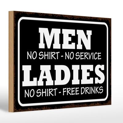 Letrero de madera que dice 30x20cm Hombres Damas Sin camisa Sin servicio