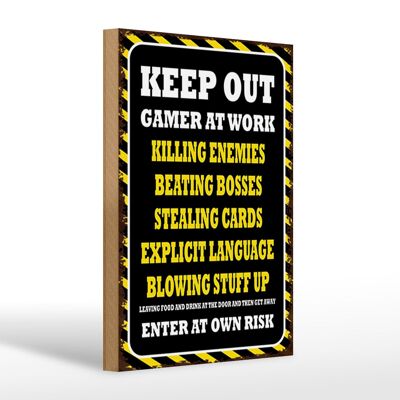 Letrero de madera que dice 20x30cm Keep Out gamer at work matando