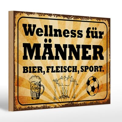 Cartel de madera que dice 30x20cm Wellness Men Beer Meat