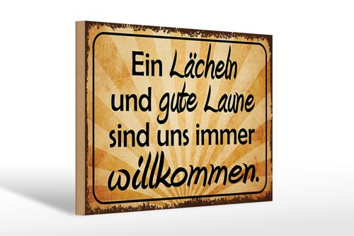 Holzschild Spruch 30x20cm Lächeln gute Laune willkommen