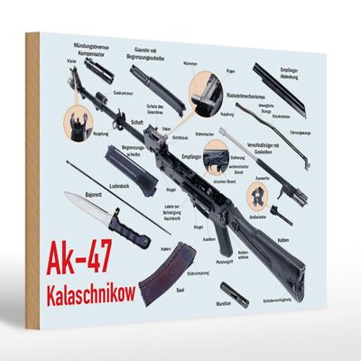 Cartello in legno fucile 30x20 cm AK-47 Kalashnikov singole parti