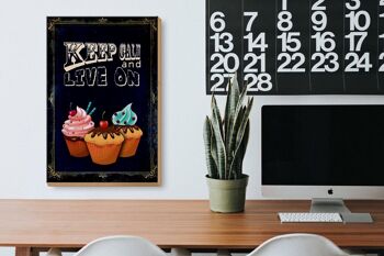 Panneau en bois disant 20x30cm Cupcake Keep Calm and live on 3