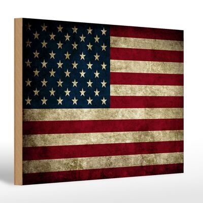 Cartello bandiera in legno 30x20 cm Stati Uniti America USA