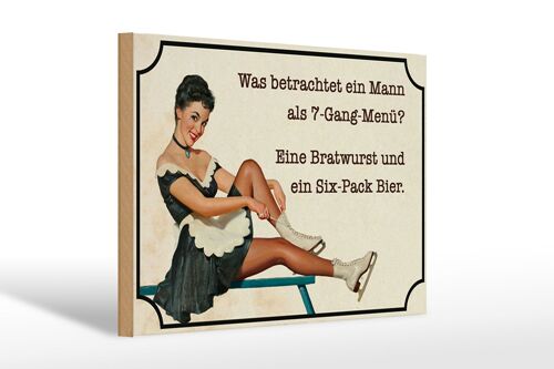 Holzschild Spruch 30x20cm 7-Gang-Menü Mann Wurst Bier