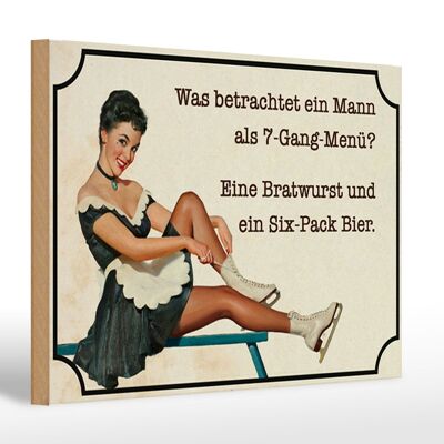 Holzschild Spruch 30x20cm 7-Gang-Menü Mann Wurst Bier