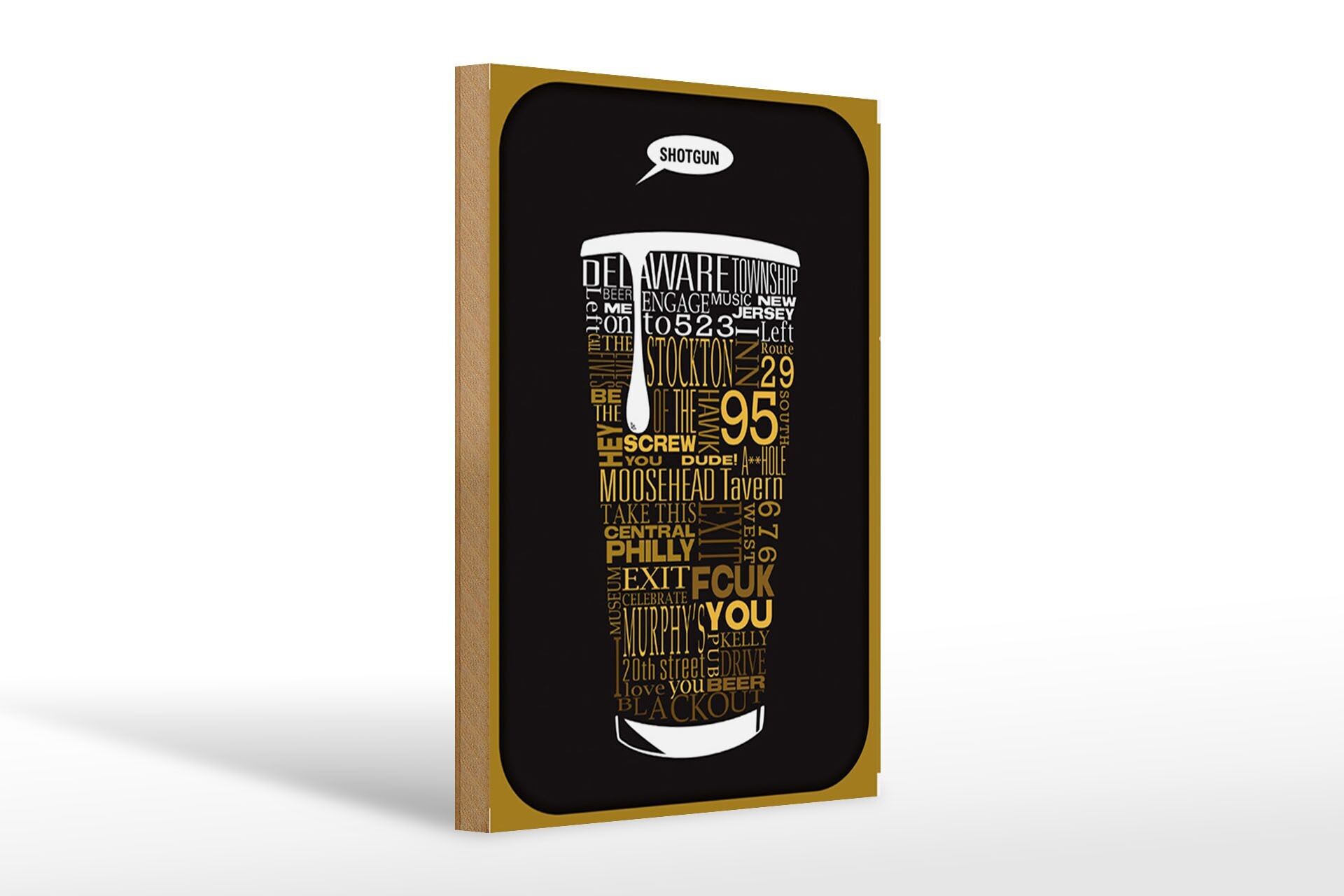 Panneau en bois indiquant une canette de fusil de chasse de 20 x 30 cm perçant la bière