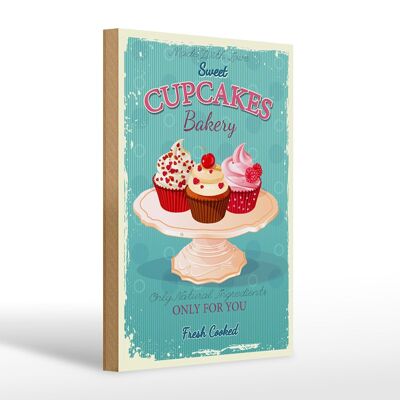 Cartel de madera Cupcakes 20x30cm hecho con amor dulce panadería