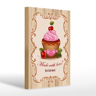 Cartel de madera comida 20x30cm premio mejor cupcake con amor