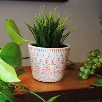 Pot de fleurs en céramique blanc/orange 2