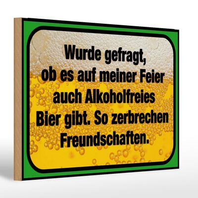 Cartel de madera que dice pausas para cerveza sin alcohol 30x20cm.