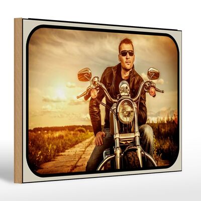 Holzschild Motorrad 30x20cm Mann Man Sonnenuntergang